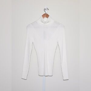 NEW White House Black Market Turtleneck Sweater Top Ivory Ribbed Knit XS $85